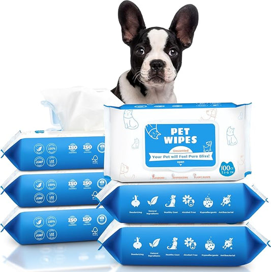 Dog Wipes for Paws and Butt - 600count/6packs Pet Wipes for Dogs and Cats, Puppy Wipes - Dog Grooming Wipes Cleaning Deodorizing - Fragrance Free Dog Face Wipes