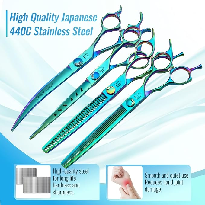 Dog Grooming Scissors: 5 in 1 Pet Shears Set Made Of Japanese 440C Advanced Stainless Steel Trimming Dogs Cats and Other Pets Green