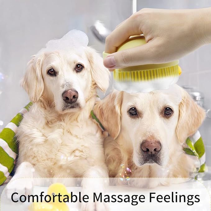 WishLotus Pet Bath Brush, Soft Silicone Cat Grooming Brush Dog Bath Massage Brush Shampoo Dispenser Heart-Shaped Multifunctional Bath Brush for Pet Bath Shower Accessories (Heart-Yellow)