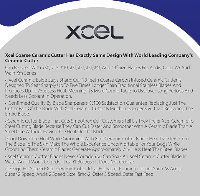 XCEL Ceramic Coarse Pet Replacement Cutter Blade Compatible with Fast-Feed, Andis, Oster A5, and Walh KM Series (4 Pack)