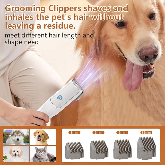 Towallmark Dog Grooming Vacuum Kit, 11Kpa Suction Power Pet Hair Vacuum for Shedding Grooming with 2L Large Capacity Hair Storage, 5 Professional Pet Grooming Tools for Dogs Cats