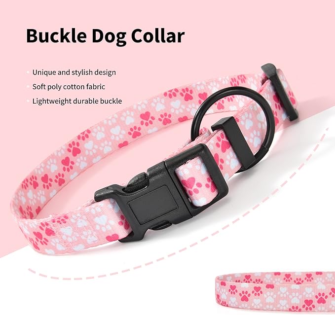 Mile High Life Dog Collar | Nylon Puppy Collars w Cute Patterns | Lightweight Girl Dog Collar | Boy Dog Collar for Small/Medium/Large Dogs (Pink Foot, Medium)