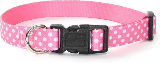Mile High Life Dog Collar | Cute Puppy Collars | Lightweight Girl Dog Collar | Soft Boy Dog Collars | w Geometric Plaid Wave Line Pattern (Pink Dots, Large)