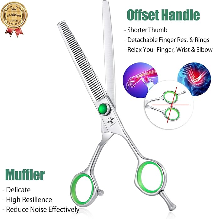 PURPLEBIRD 7 Inch Straight Dog Grooming Scissors Professional Pet Thinning Texturizing Shears Safety Noiseless Blunt Tip Trimming Shearing for Dogs Cats Japanese Stainless Steel Silver