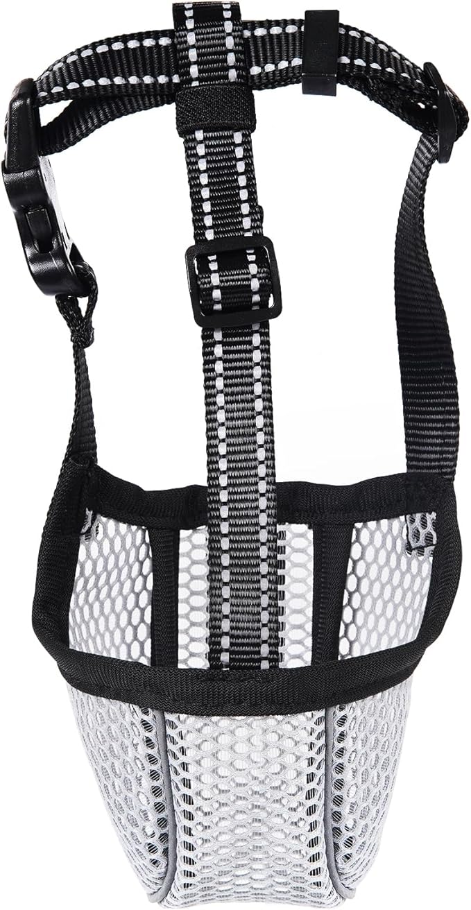 Large Dog Muzzle, Muzzle for Large Dogs to Prevent Eating/Chewing/Biting, Breathable Reflective Adjustable Medium Dog Accessories Dog Muzzle (Grey, S)