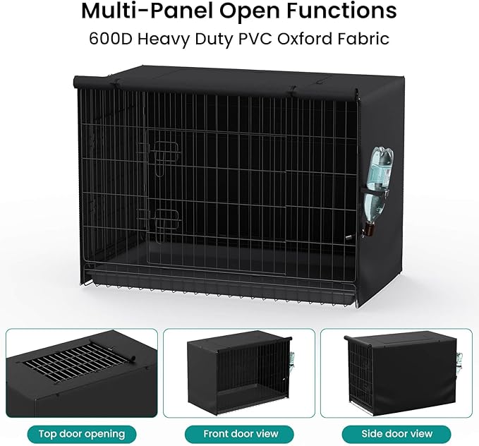 Dog Crate Cover - Privacy Kennel Cover Fits 36 inch Double Door Wire Crate, Heavy Duty 600D Oxford Fabric Dog Cage Cover with Top Window and Drinking Hole Design, Black, (Cover Only)