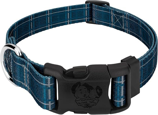 Country Brook Petz - Deluxe Navy Plaid Dog Collar - Made in The U.S.A. - Plaid and Argyle Collection Featuring Charming Designs (1/2 Inch, 2XS)