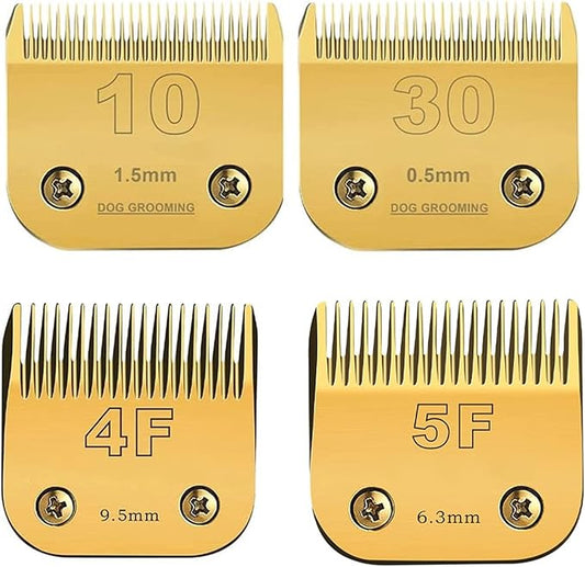 5F/4F/30/10 Detachable Pet Dog Grooming Clipper Carbon Steel Sharp,Compatible with Andis,Oster A5,Wahl KM Series Clippers,Cut Lengt 3/8"(9.5mm) 1/8"(3.2mm) 1/16"(1.5mm) 1/50" (0.5mm) 4 Pack