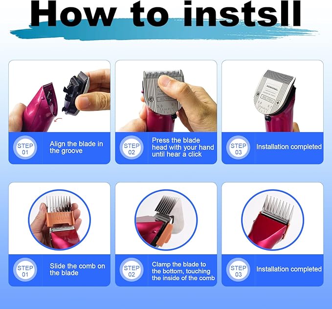 Adjustable 5 in 1 Replacement Blades & Animal Stainless Steel Attachment Guide Comb,Compatible with W-AHL Bravura,Arco,Chromado,Figura,and Motion,Pet,Dog,Cat,Horse Clippers