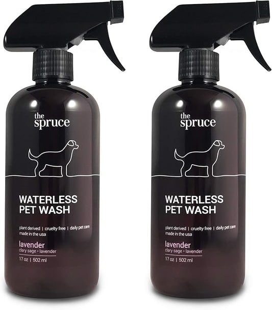 The Spruce Waterless Pet Wash, No Rinse Moisturizing Shampoo for Pets - Daily Pet Care - Cleaning, Cleansing, and Conditioning for Dogs, Puppies, and Cats - Lavender, 17oz, 2 Pack
