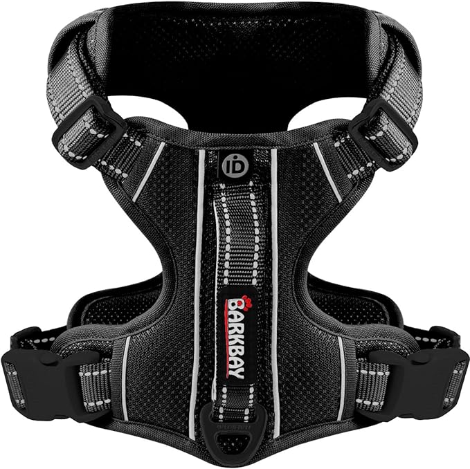 BARKBAY Dog Harness No Pull with ID Tag Pocket - Heavy Duty, Reflective, Easy Control for Large Dogs (Black,XL)
