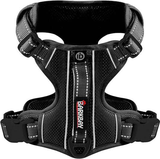 BARKBAY Dog Harness No Pull with ID Tag Pocket - Heavy Duty, Reflective, Easy Control for Large Dogs (Black,XL)