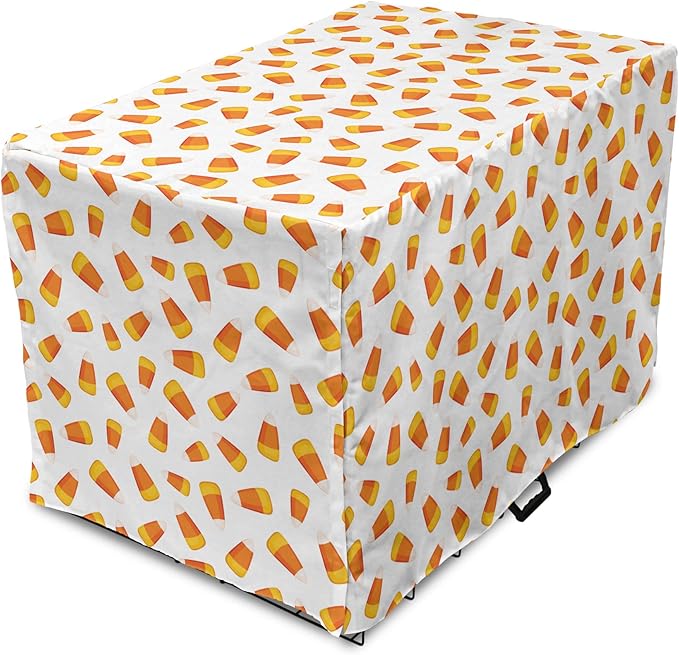 Lunarable Candy Corn Dog Crate Cover, Continuing Halloween Themed Dessert on a Plain Background, Easy to Use Pet Kennel Cover for Medium Large Dogs, 48 Inch, Orange Earth Yellow
