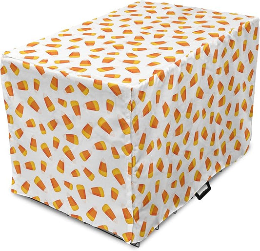 Lunarable Candy Corn Dog Crate Cover, Continuing Halloween Themed Dessert on a Plain Background, Easy to Use Pet Kennel Cover for Medium Large Dogs, 48 Inch, Orange Earth Yellow