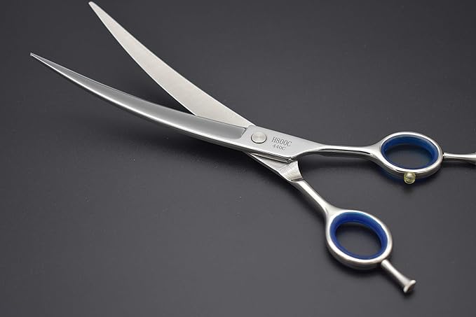 Professional Dog/Pet Grooming Shear Scissors 8.0" Stainless Steel 440C Japanese Process (8.0" Curved Blue Diamond)
