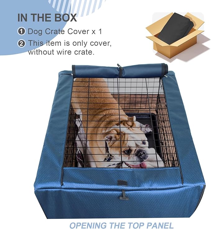Explore Land Dog Crate Cover for 48 Inches Wire Cage, Heavy-Duty Lattice Pet Kennel Enclosure Compatible with 1 2 3 Doors Standard Metal Cage (Blue)