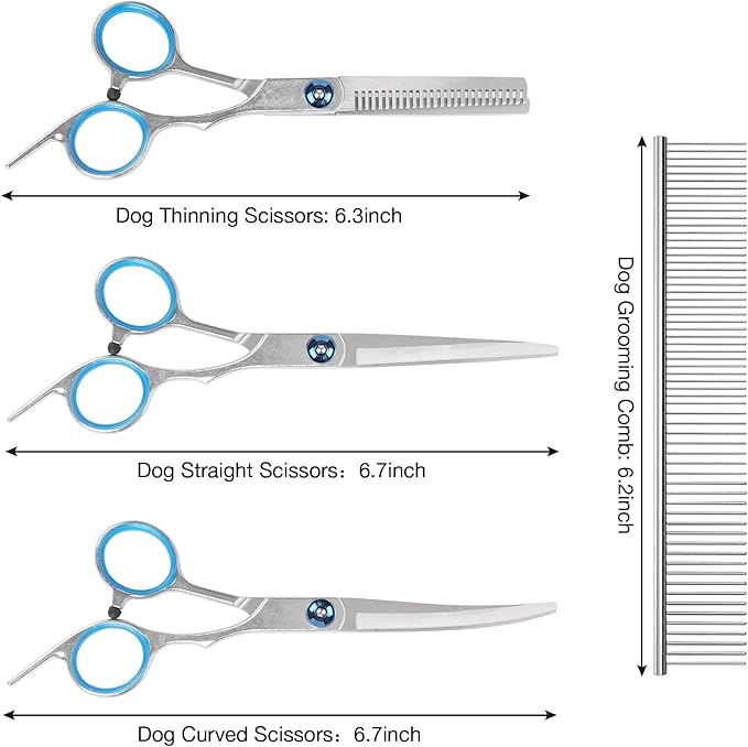 Premium Dog Grooming Scissors with Safety Round Tips, 5 in 1 Dog Grooming Scissors Kit, 4CR Stainless Steel Premium Pet Grooming Shears for Dog, Sharp and Durable, Blue