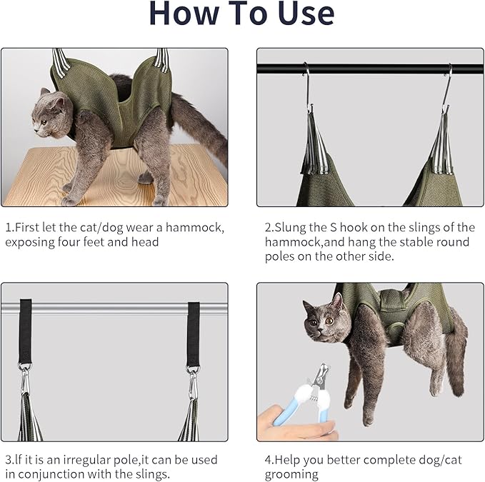 Cat/Dog Grooming Hammock Hanging Harness,Pet Grooming Restraint Sling with Wide Strap Anti Scratch&Bite,for Nail Trim/Take Eye/Ear Care with Nail Clipper/Nail File Pet Grooming Supplies Kit-M