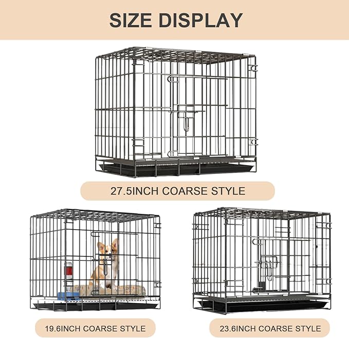 Heavy-Duty Steel Dog Crate - Foldable Kennel with Secure Latch, 23.6"x16.6"x19.7" Indoor Pet Cage, Removable Tray, Grey