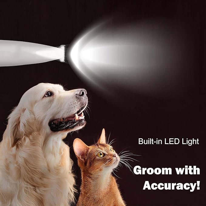 Dog Grooming Kit with LED Light, 18mm Blade Cat Clippers for Grooming, 35dB Low Noise Pet Paw Trimmer, Precision Clippers for Paws, Ears, Face, and Rump, USB Rechargeable, Waterproof IPX4