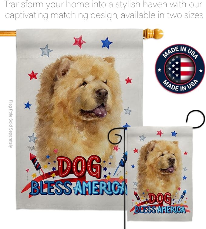 Breeze Decor Patriotic Cream Chow House Flag Set Dog Puppy Spoiled Paw Canine Fur Pet Nature Farm Animal Creature Decoration Banner Small Garden Yard Gift Double-Sided, Made in USA