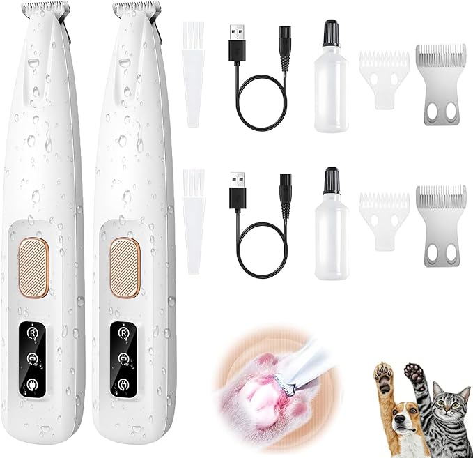 2Set 2025 Upgraded Dog Paw Trimmer with LED Light,Electric Dog Trimmer for Paws,Low Noise Waterproof Rechargeable Paw Hair Trimmer,Pet Paw Trimmer,Pet Hair Clippers for Cats Dogs,Ears,Rump,Face,Eyes