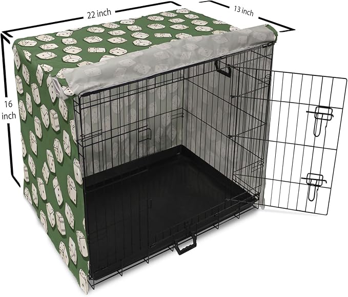 Lunarable Casino Dog Crate Cover, Cartoon Style Dices Pattern on Green Background Chance Game Lucky Jackpot, Easy to Use Pet Kennel Cover for Small Dogs Puppies Kittens, 22 Inch, Green Cream Black