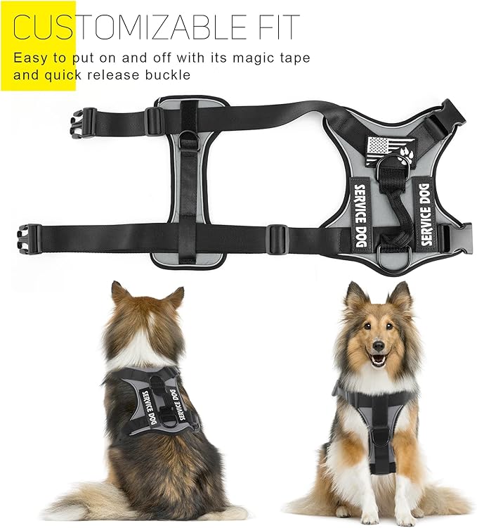 Demigreat Service Dog Harness, Reflective Dog Vest Harness with 5 PCS Patches, Adjustable Soft Oxford Pet Harness, Inner Layer Mesh, Easy to Control for Dogs