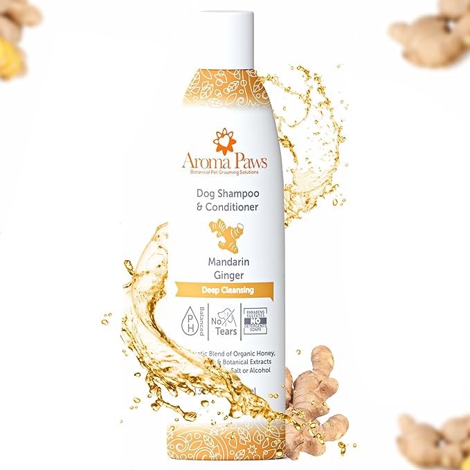 Dog Shampoo and Conditioner - Aromatic Tearless Shampoo for Cleansing, Grooming, and Conditioning - Moisturizing Anti Itch Shampoo for Dogs and Puppies - Mandarin Ginger 13.5 oz.