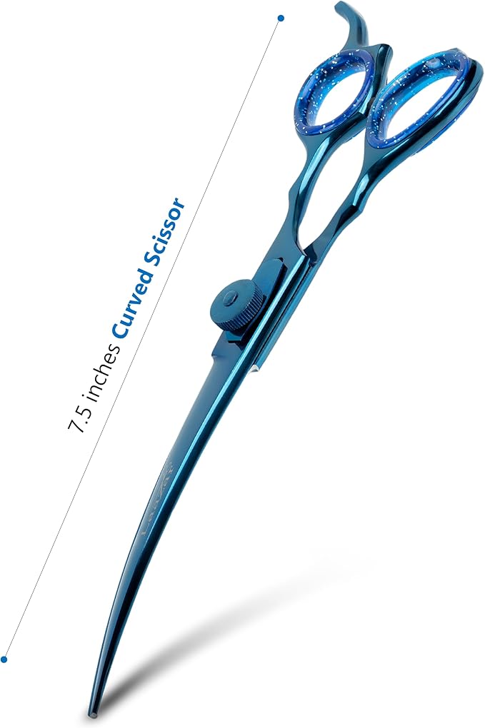 Laazar Dog Grooming Scissors - 7.5 Inch Curved Grooming Scissors for Dogs, 440C Stainless Steel Pet Grooming Scissors with Finger Rest & Case, Dog Shears for Grooming, Cat Grooming Supplies