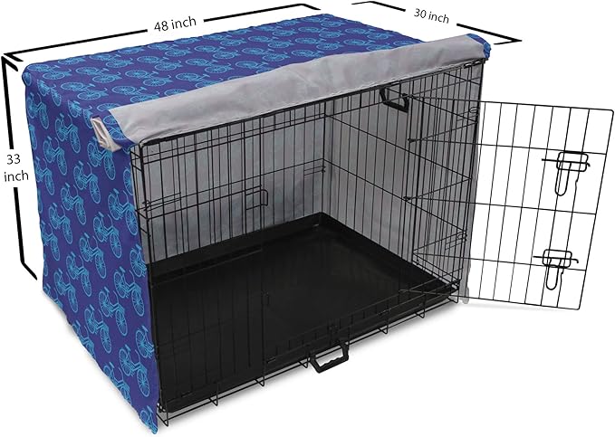 Lunarable Contemporary Blue Dog Crate Cover, Repetitive Pattern with Silhouette Style Bicycles, Easy to Use Pet Kennel Cover for Medium Large Dogs, 48 Inch, Dark Violet Sky Blue