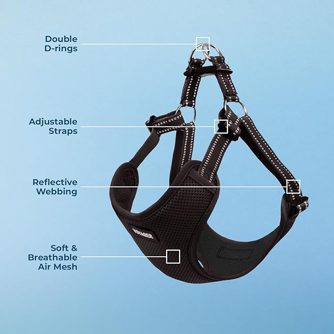 Best Pet Supplies Voyager Adjustable Dog Vest Harness Breathable No Pull Harness for Small, Medium, Large Dogs, Heavy Duty Harness for Walking, Jogging, Easy Step-in, Reflective Stripes - (Black), M