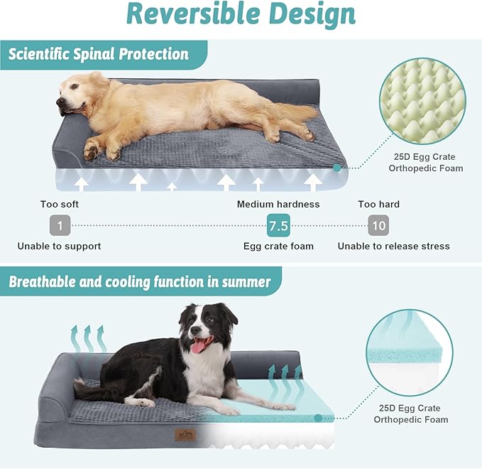 Orthopedic Dog Bed for Large Dogs,Washable Dog Sofa Beds Large, Supportive Foam Pet Couch Bed with Removable Washable Cover, Waterproof Lining and Nonskid Bottom,Grey(L,42" L x 30" W x 7.5" Th)