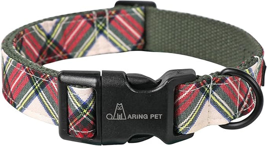 ARING PET Christmas Dog Collar Cute Plaid Dog Collar, Cotton Lightweight Christmas Small Dog Collars Puppy Collar for Small Medium Large Dogs