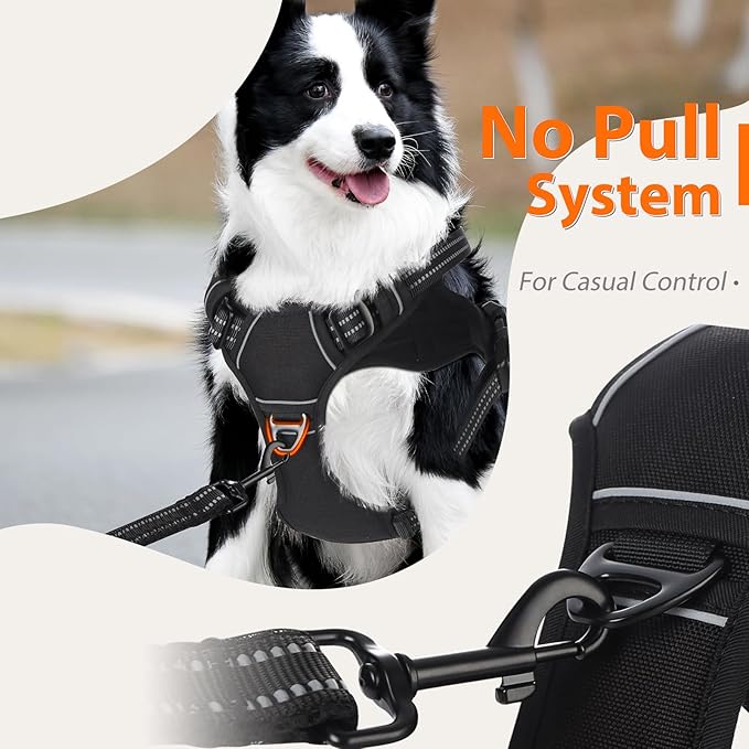 Dog Harness,No Pull Pet Harness Adjustable Reflective Pet Harness Easy Control Handle for Small to Large Dogs Soft Padded Puppy Vest (Black, Medium)