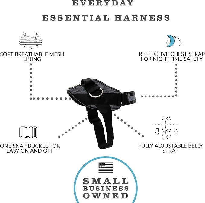 ShawnCo Essential Dog Harness, No-Pull Pet Vest with 3 Leash Clips, No Choke, Reflective, Adjustable and Padded, for Easy Walking and Training for Small, Medium and Large Dogs (Black Camo, XS)