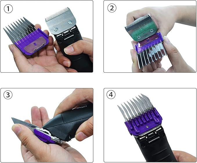 Professional Animal Stainless Steel 5 Color Guide Comb Set for 10#/15#/30#Detachable Blade,Compatible with Andis, Oster A5, Wahl KM Series Guards Clipper(Cutting Length 3mm-16mm)