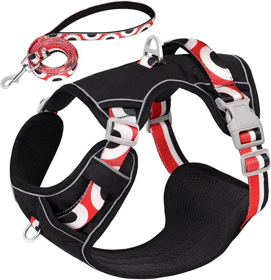 No Pull Dog Harness and Leash Set,Reflective Dog Harness with Easy Control Soft Handle,Adjustable and Comfortable for Easy Walking,Fit Small Medium Large Breed Dogs,Black,M