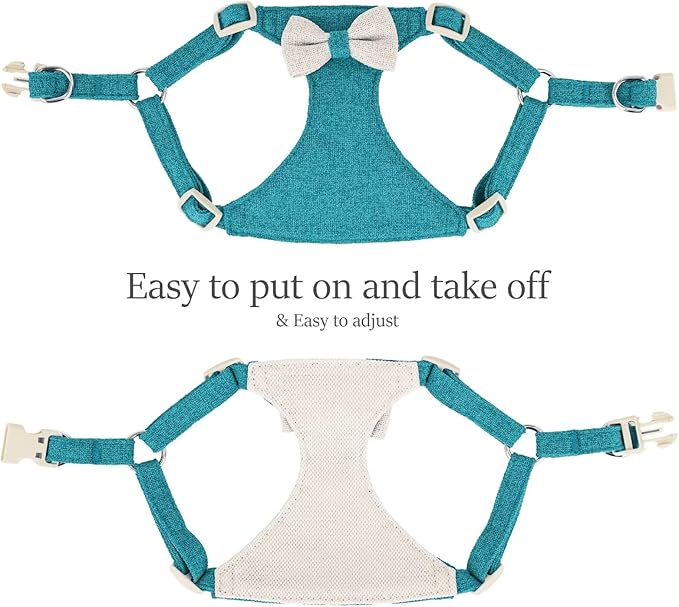 Beirui Small Dog Harness and Leash Set, Soft Lightweight Puppy Harness, Adjustable Bow Tie Puppy Harness for Medium Dogs (Blue, M)