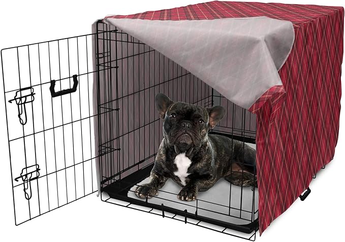 Lunarable Buffalo Plaid Dog Crate Cover, Rhombus Check Pattern with Warm Colored Pattern, Easy to Use Pet Kennel Cover for Cats & Medium Dogs, 24 Inch, Dark Coral Charcoal Grey