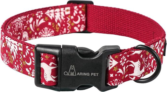 ARING PET Christmas Dog Collar Cute Red Reindeer Dog Collars, Cotton Lightweight Christmas Dog Collars Puppy Collar for Small Medium Large Dogs