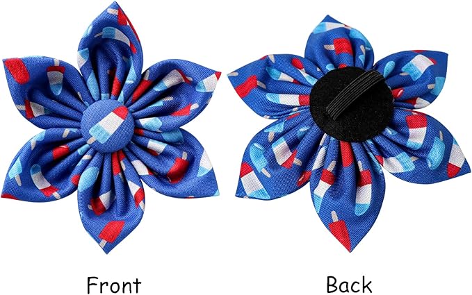 Lionet Paws Patriotic Female Dog Collar with Flower, 4th of July, Soft and Comfortable Adjustable Summer Popsicle Collar for Dogs, Small, Neck 10-16 inches