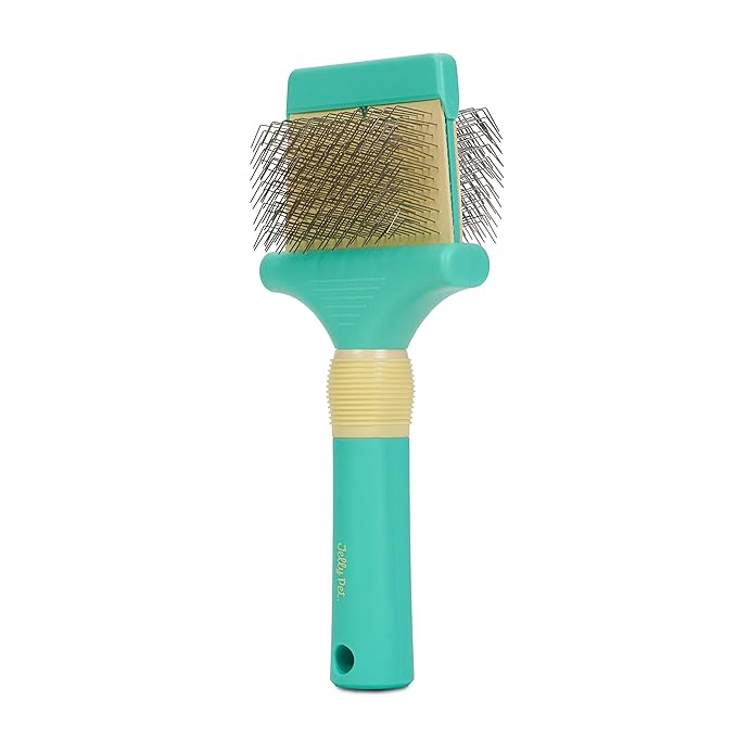 Jelly Pet Double Sided Dog Slicker Brush, Longer Pins, Flexible Head, Fine/Coarse Sides, Removes Unwanted Tangles, Large, Teal