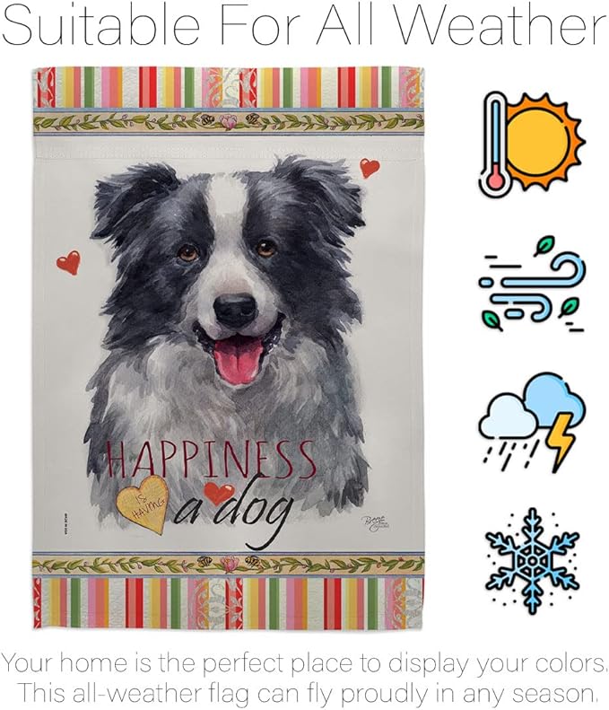 Breeze Decor Border Collie Happiness House Flag Pack Dog Puppy Spoiled Paw Canine Fur Pet Nature Farm Animal Creature Vintage Applique Banner Small Garden Yard Gift Double-Sided, Made in USA