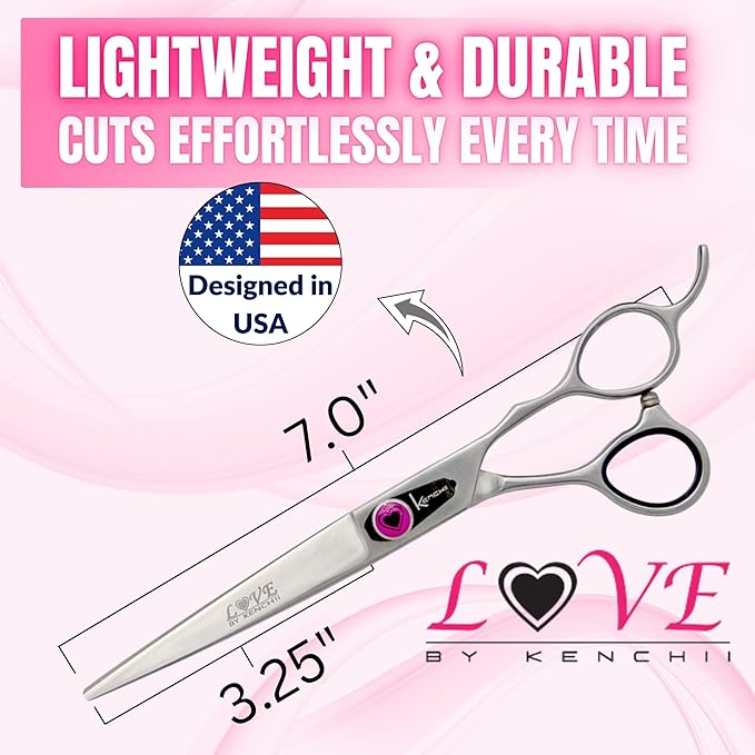 Kenchii Dog Grooming Scissors | 7 Inch Shears | Straight Scissors for Dog Grooming | Love Collection Dog Shears | Pet Grooming Accessories | Pet Hair Trimming Scissor