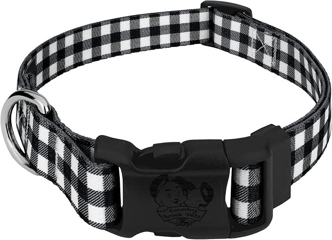 Country Brook Petz - Deluxe Black & White Buffalo Plaid Dog Collar - Made in The U.S.A. - Plaid and Argyle Collection Featuring Charming Designs (1 Inch, Medium)