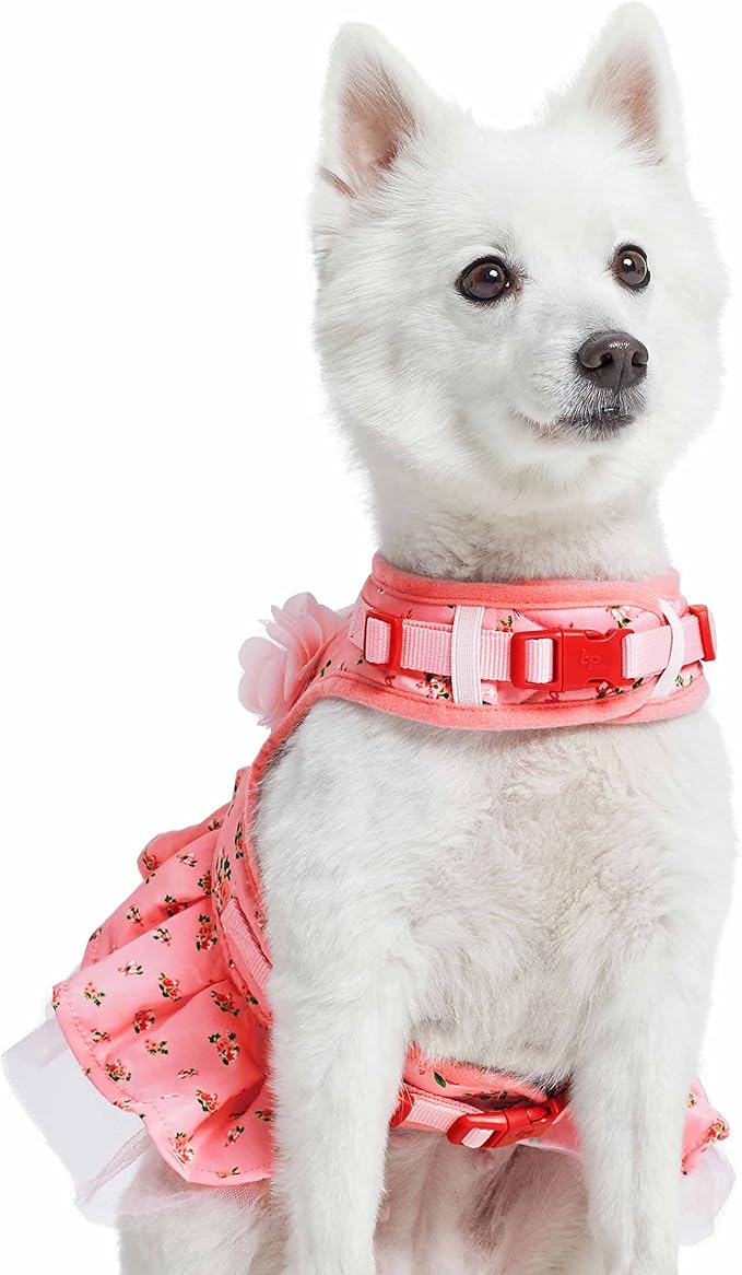Blueberry Pet Soft & Comfy Spring Scent Inspired Floral No Pull Mesh Puppy Dog Costume Harness Dress, Rose Baby Pink, Chest Girth 14"-16", X-Small, Adjustable Harnesses for Dogs
