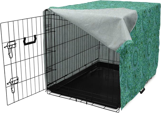 Lunarable Emerald Dog Crate Cover, Mandala Pattern with Soft Color Pattern Complex Motif Eastern Geometric Style, Easy to Use Pet Kennel Cover for Cats & Medium Dogs, 24 Inch, Green Blue