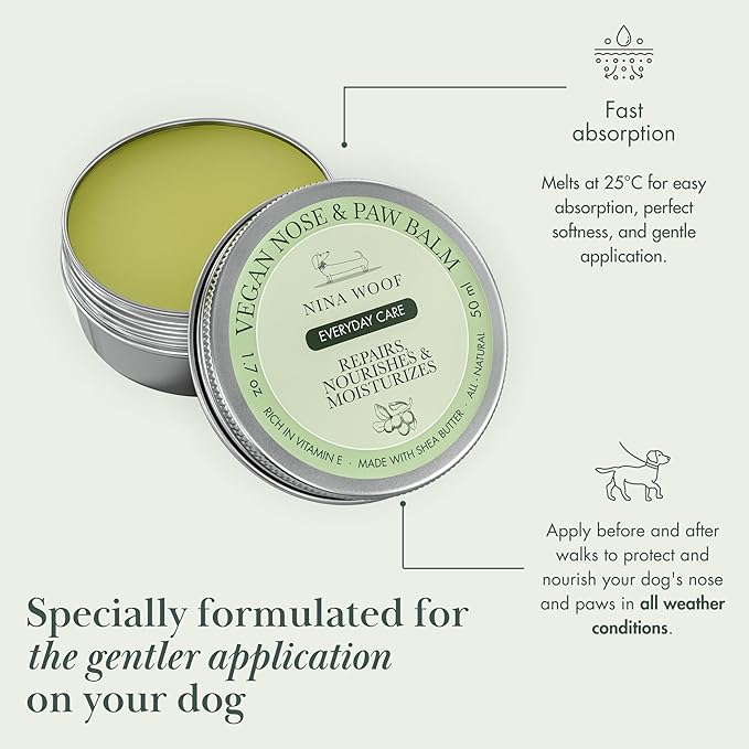 Vegan Dog Paw Balm Dogs & Nose Balm - All-Natural, Rich in Vitamin E Moisturizing Formula with Coconut Oil for Dogs & Shea Butter, Dog Nose Balm, Non-Toxic, Safe to Lick Paw Soother for Dogs