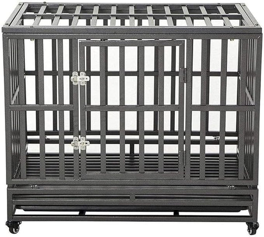 LUCKUP 38 Inch Heavy Duty Dog Cage Metal Kennel and Crate for Large Dogs,Easy to Assemble Pet Playpen with Four Wheels,Black … …